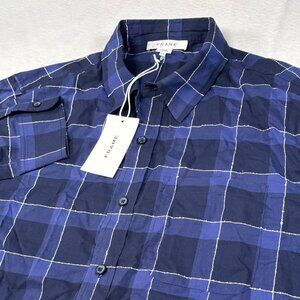 FRAME Button Down Ultralight Shirt Nordstrom Blue Plaid Large Cotton Shirt NWT